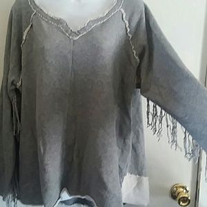 Democracy 2X gray fringed sweatshirt